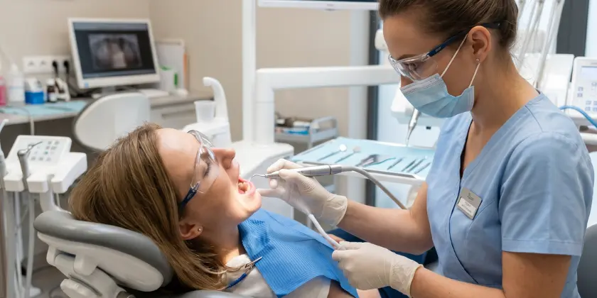 Higienizacja zębów — pacjent podczas zabiegu scalingu w Inflancka 4 Dental Clinic